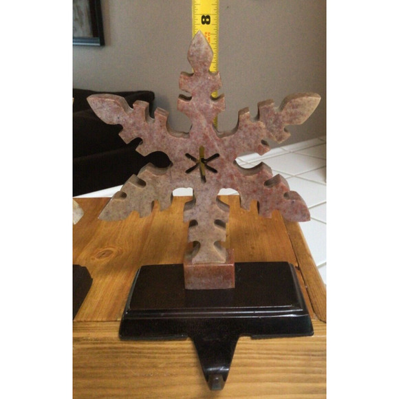 2 Christmas Snowflake Stocking Holders Hangers Faux Marble Metal Base ~851A - Picture 4 of 7